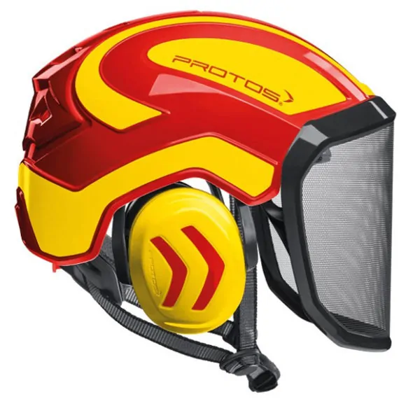 casco protos integral arborist amarillo rojo