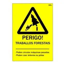 Cartell perigo traballos forestais